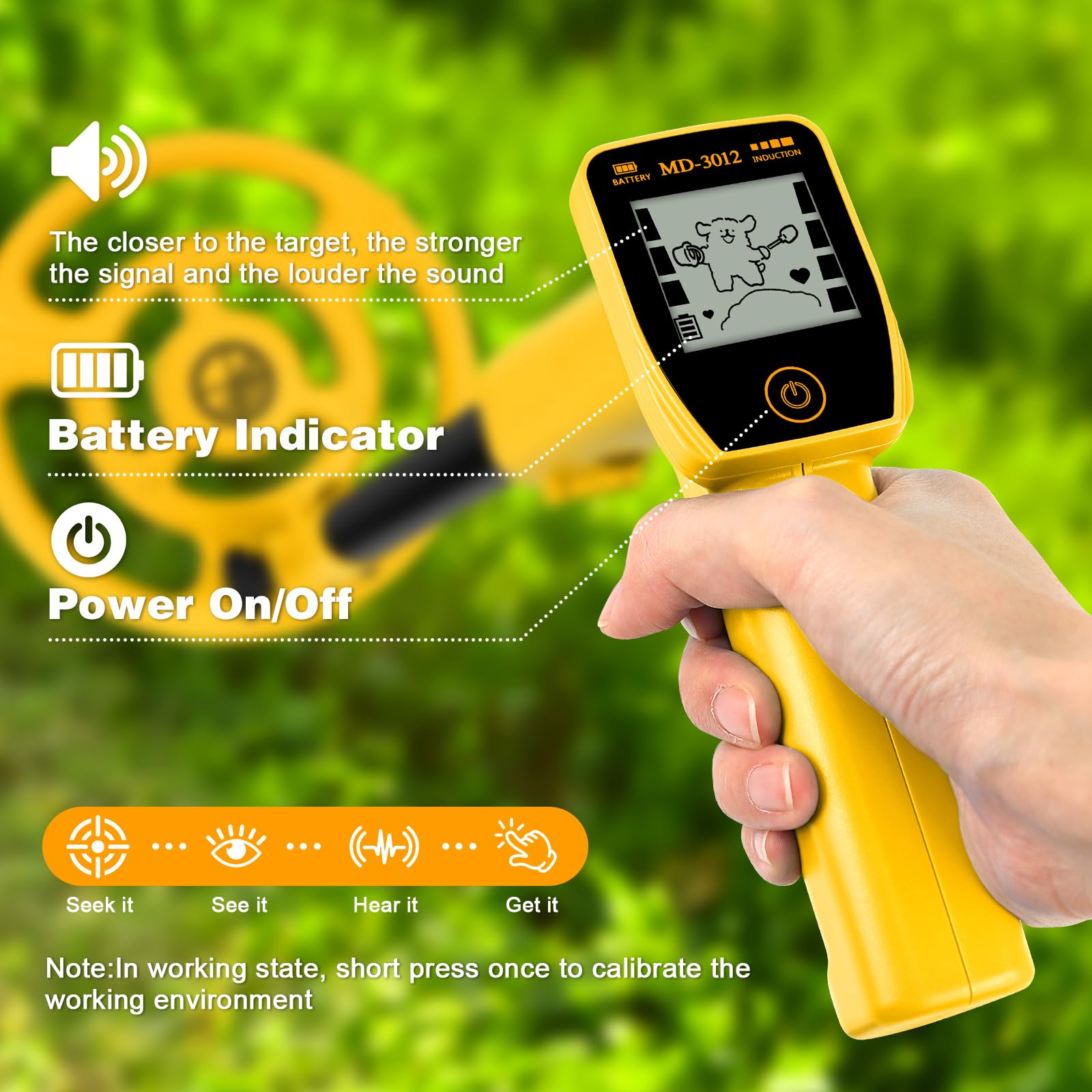Détecteur de métaux pour enfants, rechargeable par USB, bobine de recherche étanche de 18,69 cm, poignée légère de 61 à 88,9 cm avec écran LCD pour exploration en plein air (jaune) | Détecteur de métaux pour enfants, poignée légère de 61 cm à 88,9 cm avec