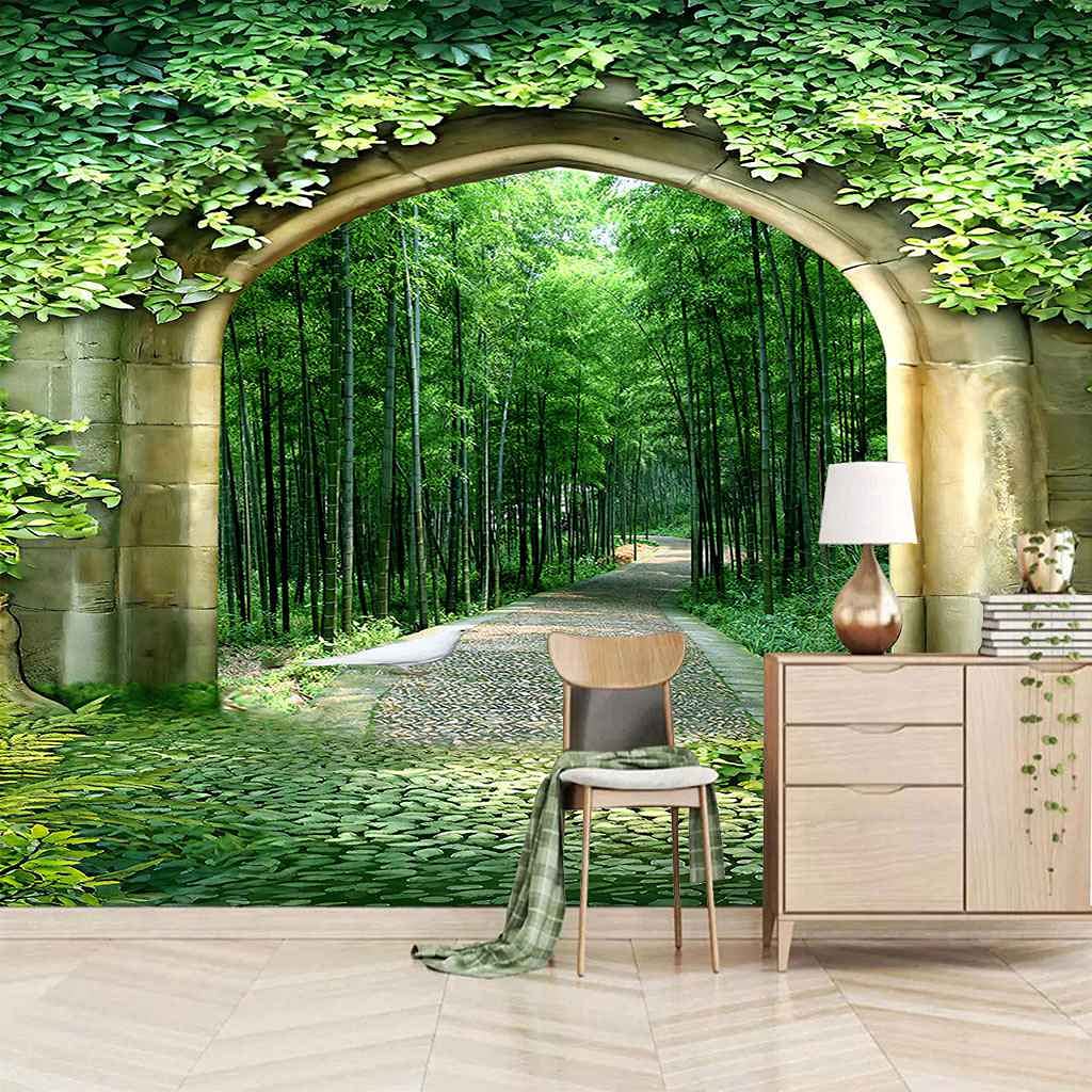 Papier peint forêt bambous 3D autocollant pour agrandir un salon sombre sans faire de travaux