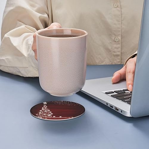 Miniatura 4 de Posavasos de madera para árbol de Navidad para bebidas, posavasos de cuero de Navidad con soporte, 6 unidades, juego de posavasos redondos para