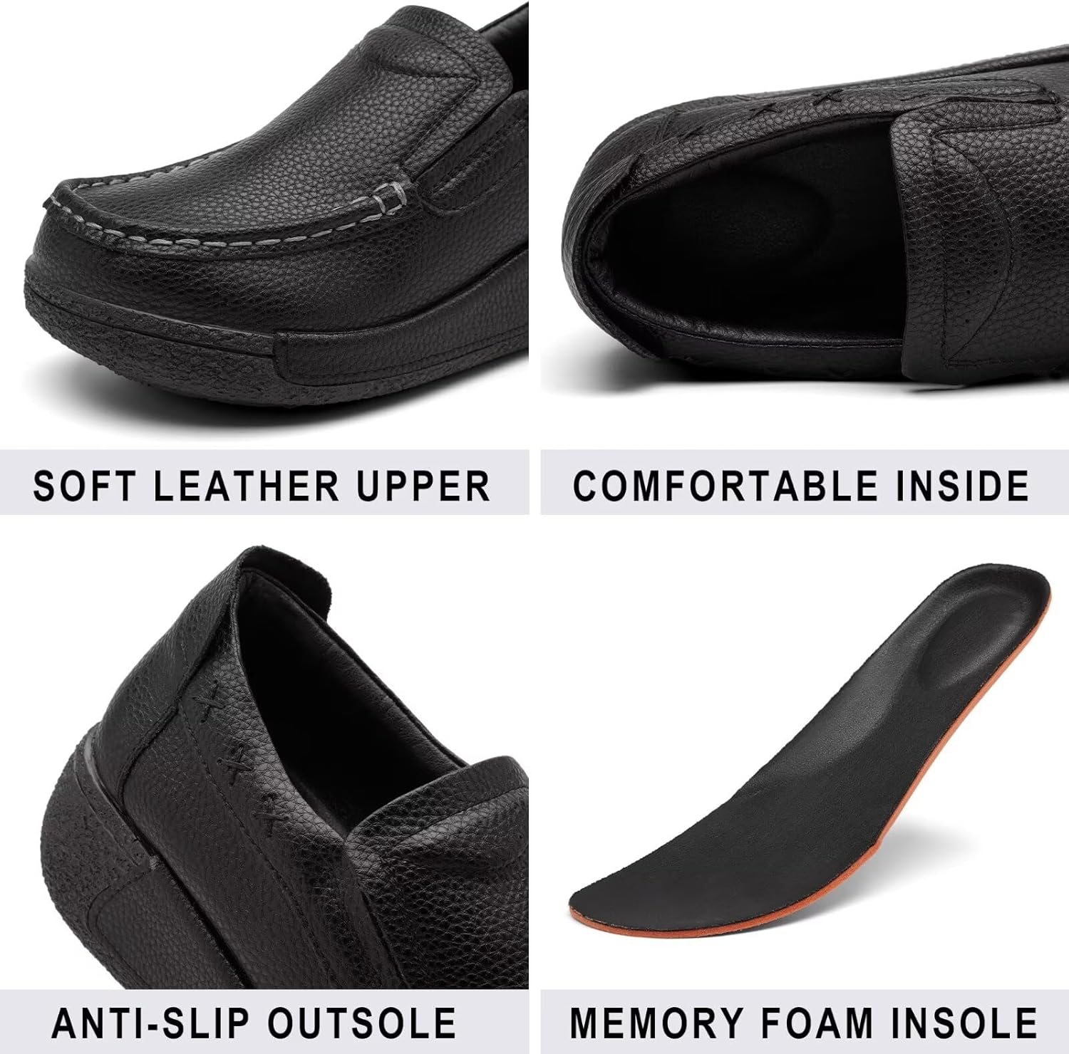 Women's Platform Leather Loafer Dress Walking Slip-On Comfort Chunky Work Shoes