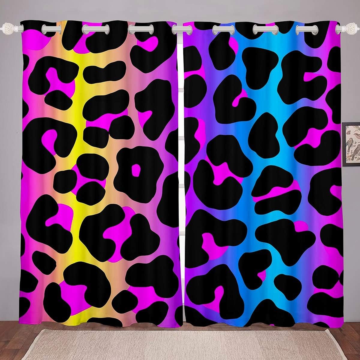 Feelyou Girls Leopard Windows Drapes for Kids Teens Women Colorful Cheetah Print Curtains for Bedroom Living Room Wild Animal Curtains Wildlife Style Room Decoration,38 X 54 Inch,2 Panels Mu