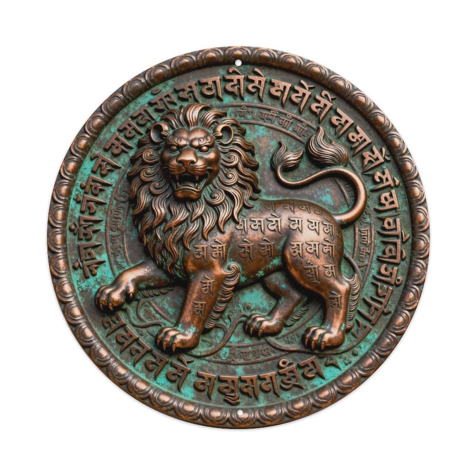 Tibet Singha Snow Lion Tibetan Rune Metal Tin Sign Plaque