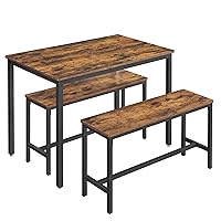 VASAGLE Tavolino da Pranzo con 2 Panche, Set di 3 Pezzi