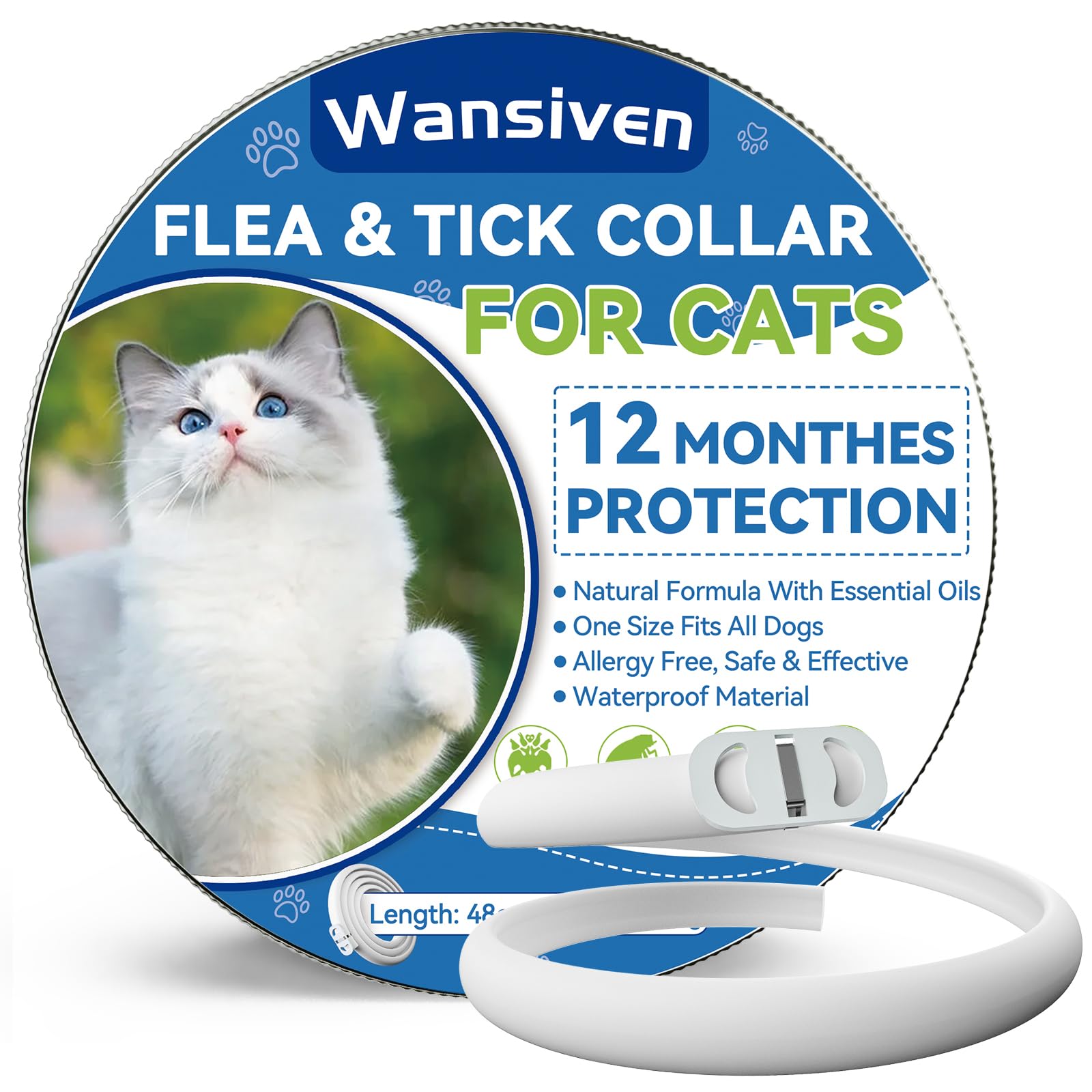 Collare Antipulci Per Gatti Wansiven - Naturale, Regolabile 48 Cm, Protezione Fino A 12 Mesi - Foto 5
