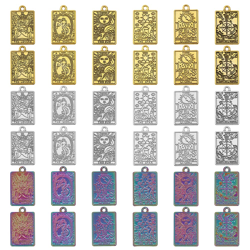 Abalorios de tarjeta de tarot CHGCRAFT chapados con diseño grabado rectangular 7