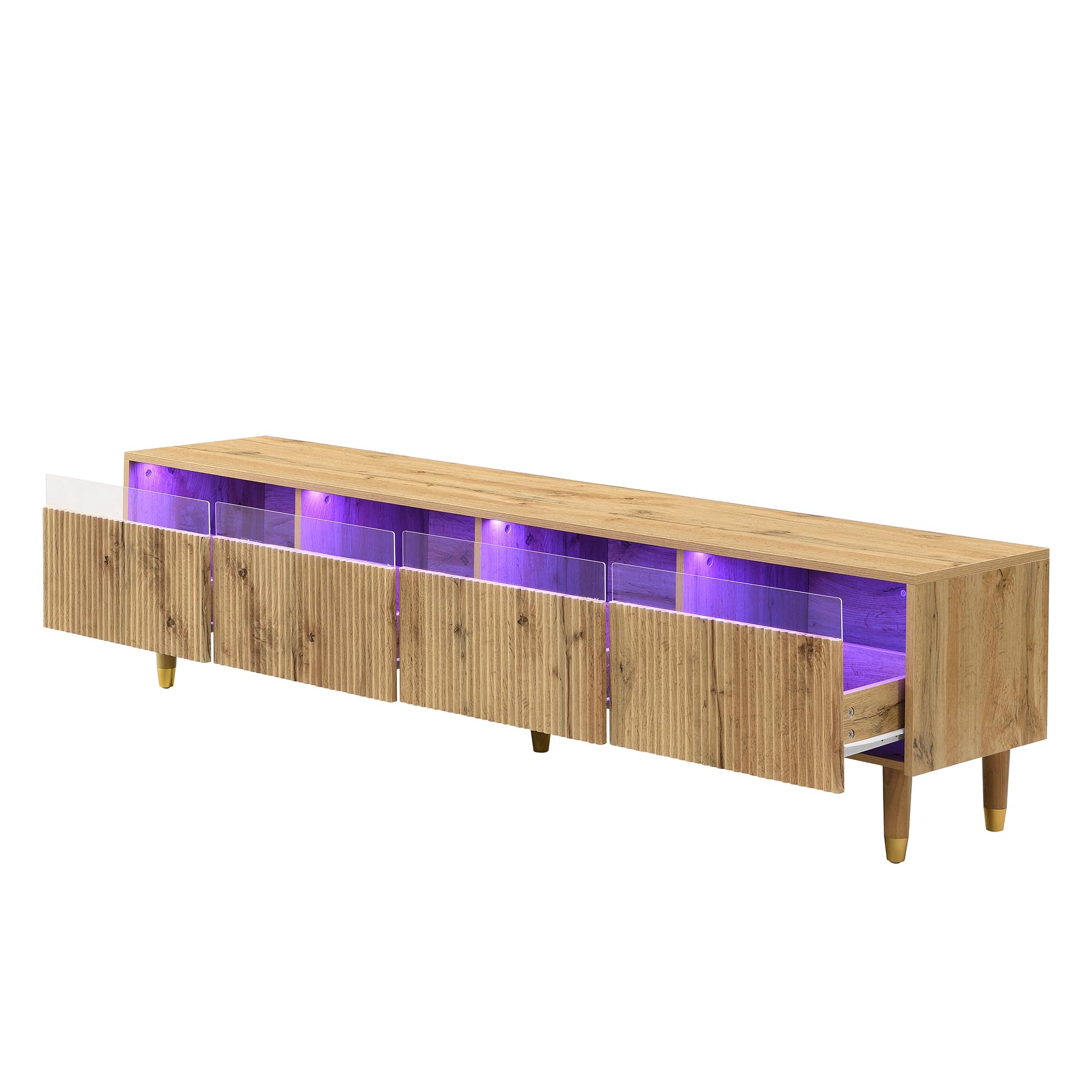 Azkoeesy Mobile TV con illuminazione a LED e 4 cassetti, 178 x 35 x 45 cm, con accenti dorati, vano portaoggetti XL per soggiorno, robusto MDF e acrilico, design moderno (naturale)