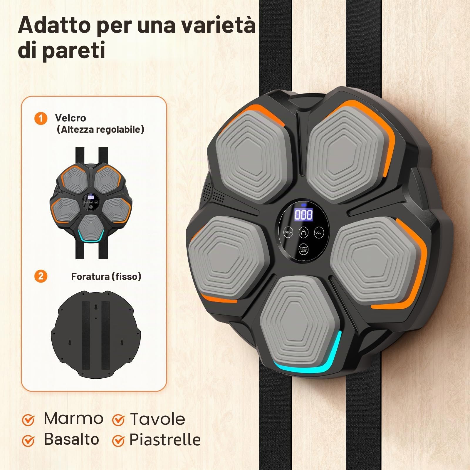 Macchina da Boxe Musicale- 8 velocità Music Boxing Machine con 2 Paia di Guanti da Boxe, Conteggio Intelligente,Bluetooth Smart - LED Musica Bluetooth Boxe Allenamento per Casa