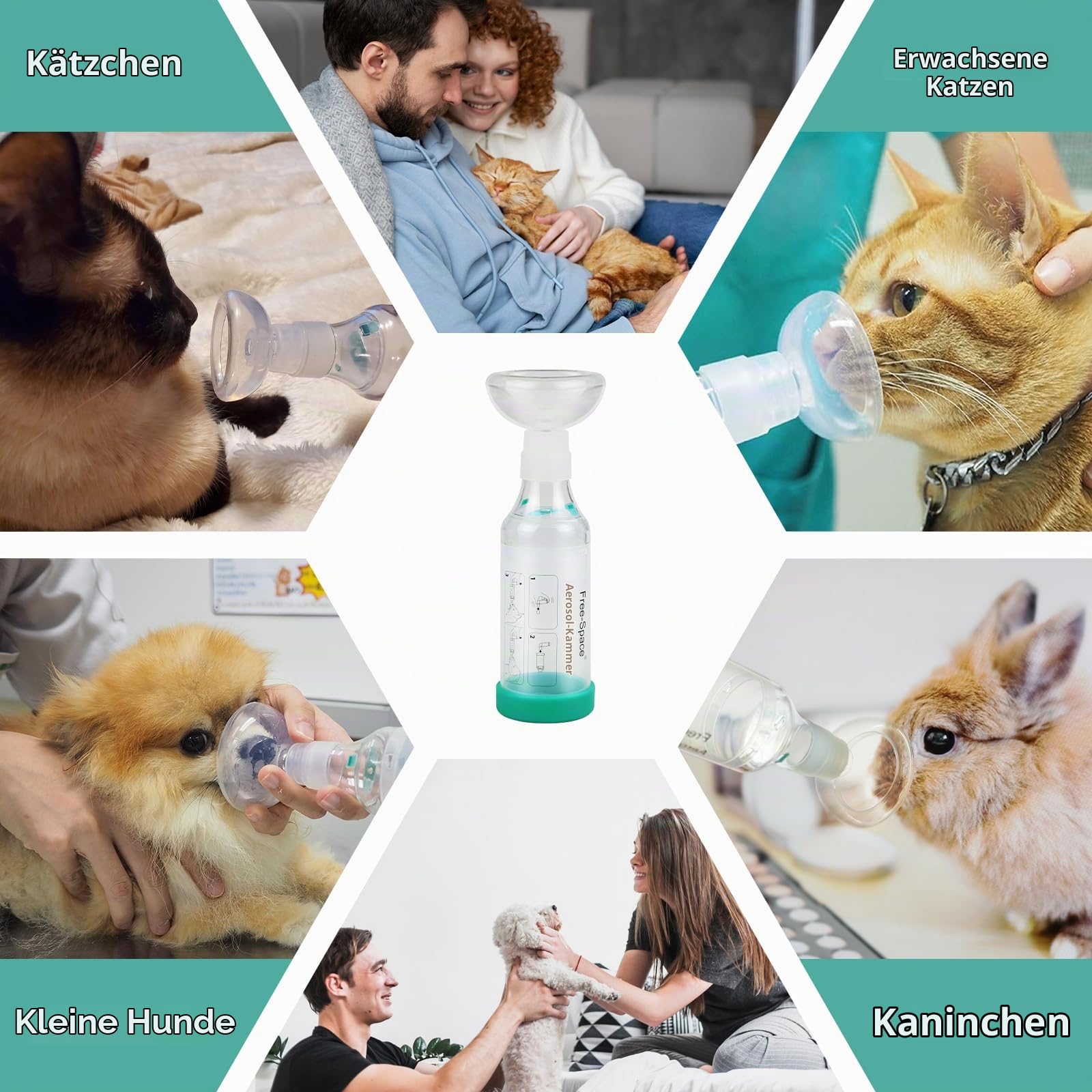 free-space Katzen-/Hunde-Inhalator-Abstandshalter mit runder Silikonmaske, Katzen-Aerosolkammer mit Atemanzeige 2 Maske (Katze)