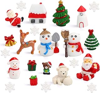 FINGOOO 30 pieces Christmas Resin Ornament, Christmas Tableware Assorted Snowman, Santa, Reindeer, Snowflake, Xmas tree Assorted for Kids Home Decor