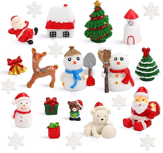 Christmas Miniature Figurines,40 Pcs Mini Crafts Resin Santa Claus Snowman Elk Ornaments Kit for DIY Christmas Fairy Garden and Snow Globes