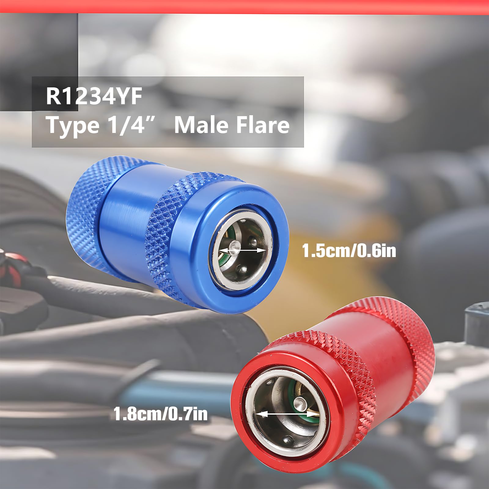 Klimagas R1234YF - Adattatore, 2 pezzi, refrigerante per auto, alto e basso, regolabile, 1/4", AC R1234YF, spina adattatore per aria condizionata, attacco rapido, manometro