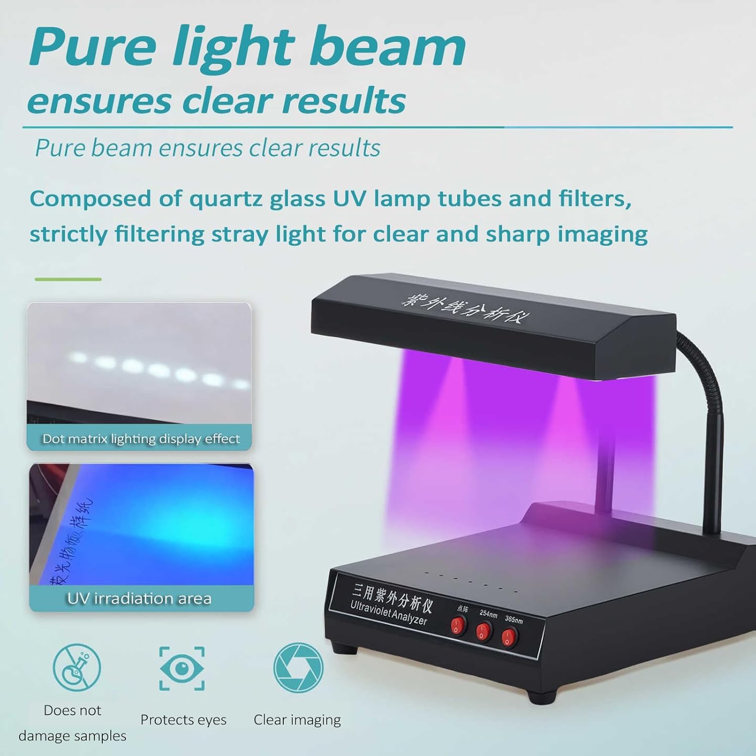 Tester analizatora ultrafioletowego, 254 Nm/365 Nm, lampy UV, z matrycą punktową, lampami UV ze szkła kwarcowego i filtrami, do badań naukowych, przemysłu tekstylnego i chemicznego