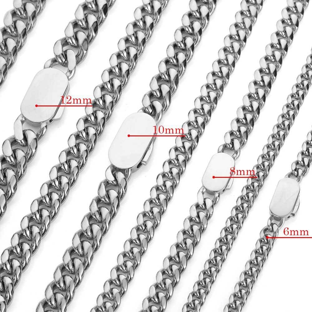 Qiaonitu 8/10/12mm Punk 18K Gold Plate Curb Cuban Chain Necklace Men Women HipHop Silver Stainless Steel Biker Bike Necklace Jewelry