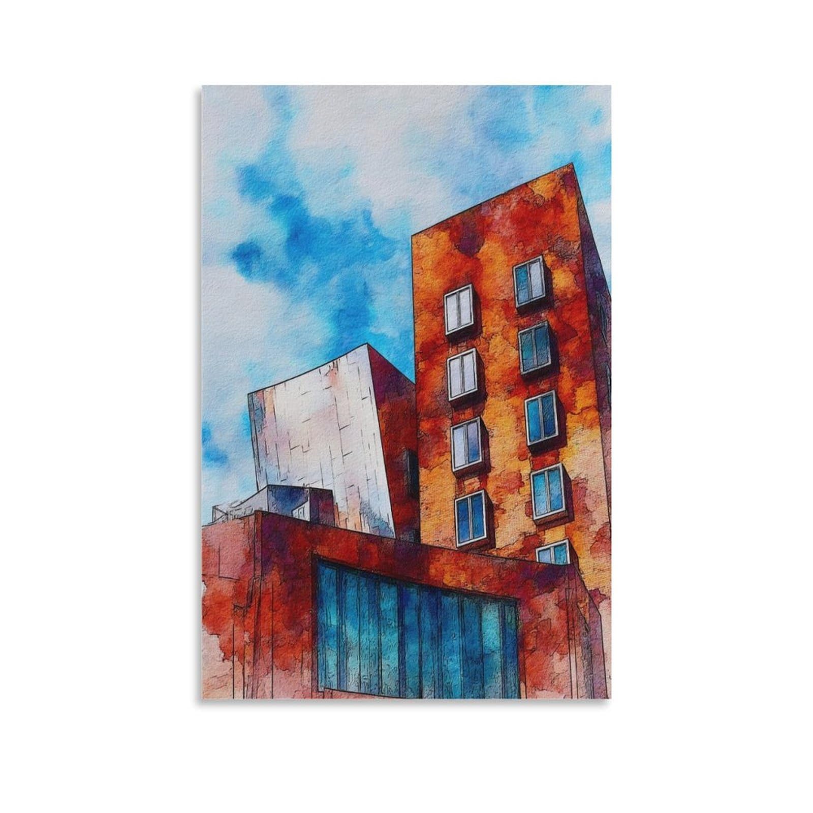 Cnaheiz Unframe-Style Dusseldorf Germany 24X36inch(60X90cm) Vintage Travel Poster Watercolor Canvas Art