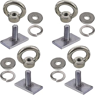 4 Pack Heavy Duty Eye Bolt tie Down Rings, Stainless Steel - M8 Eye Nuts, Track Mount Tie Down Eyelet to Hold Your Bungee Cord or Ropes Anchoring, Anchoring kit for tie Down Straps
