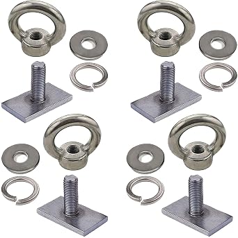 4 Pack Heavy Duty Eye Bolt tie Down Rings, Stainless Steel - M8 Eye Nuts, Track Mount Tie Down Eyelet to Hold Your Bungee Cord or Ropes Anchoring, Anchoring kit for tie Down Straps