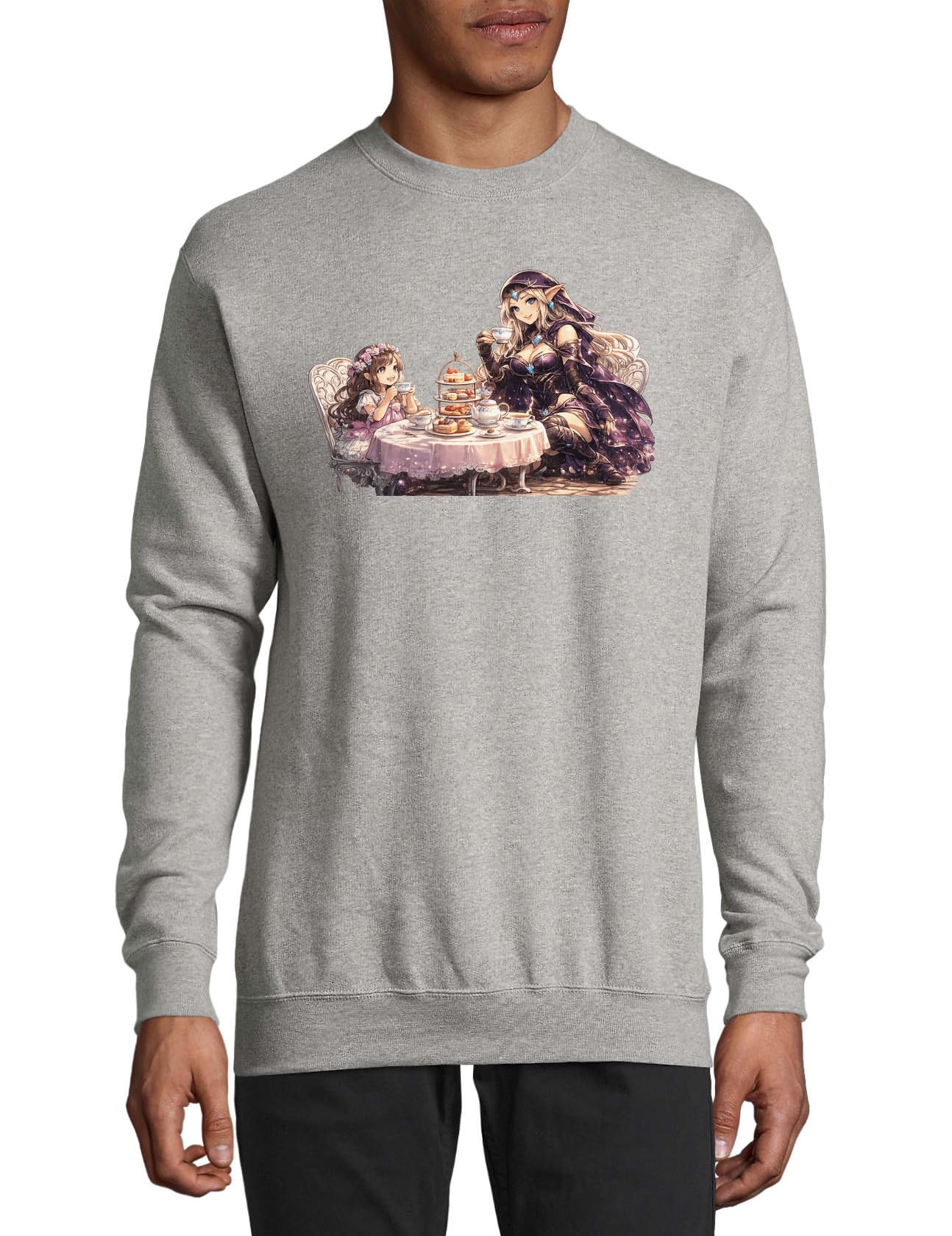 Czarujące elfy dzielące się herbatą bawełniany sweter bluza sweter sweter szary XS