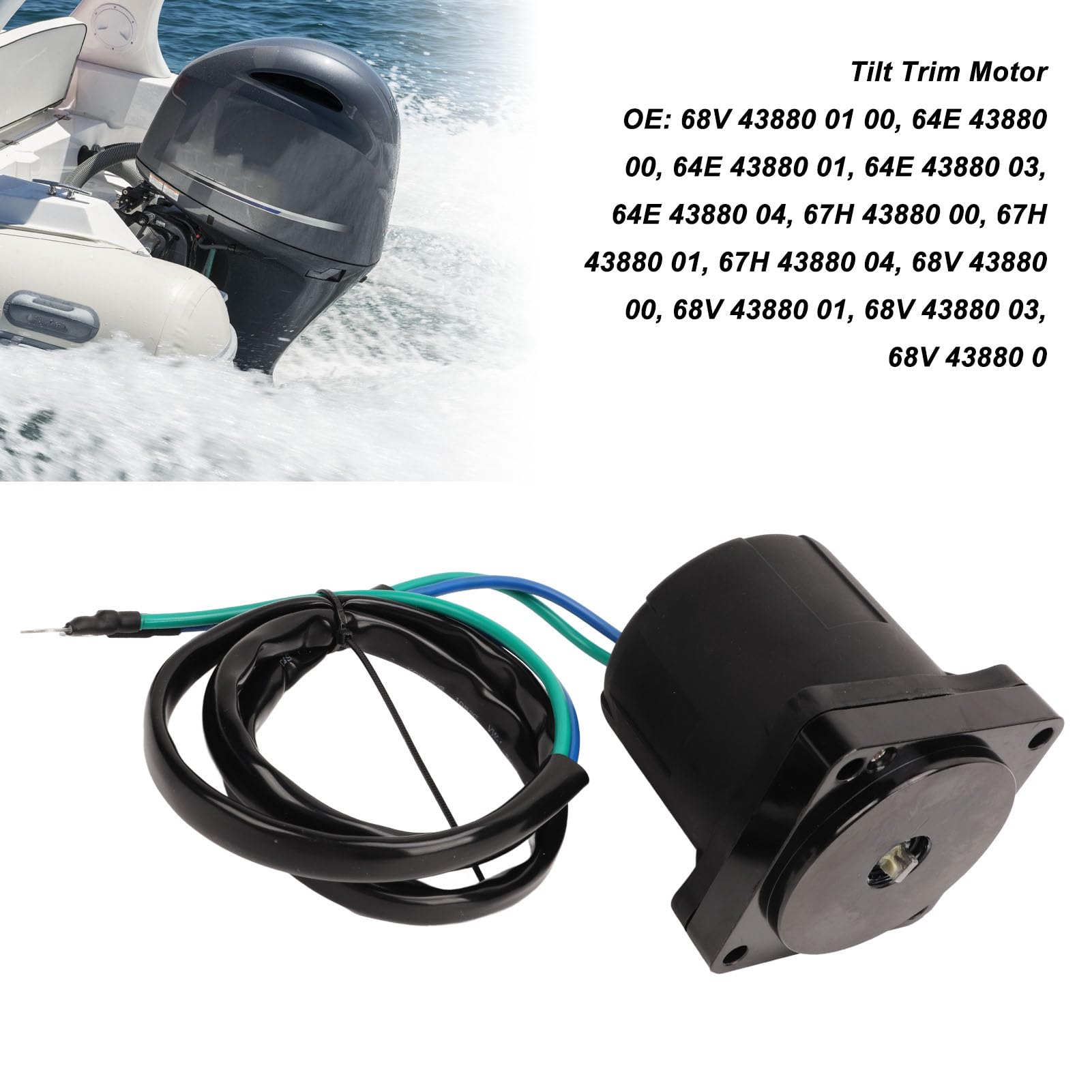 Moteur Hors-Bord Inclinable 12V, Compatible avec Moteurs Marins 115-225 CV, Alliage Métallique, 4 Boulons, OE 68V-43880-01-00