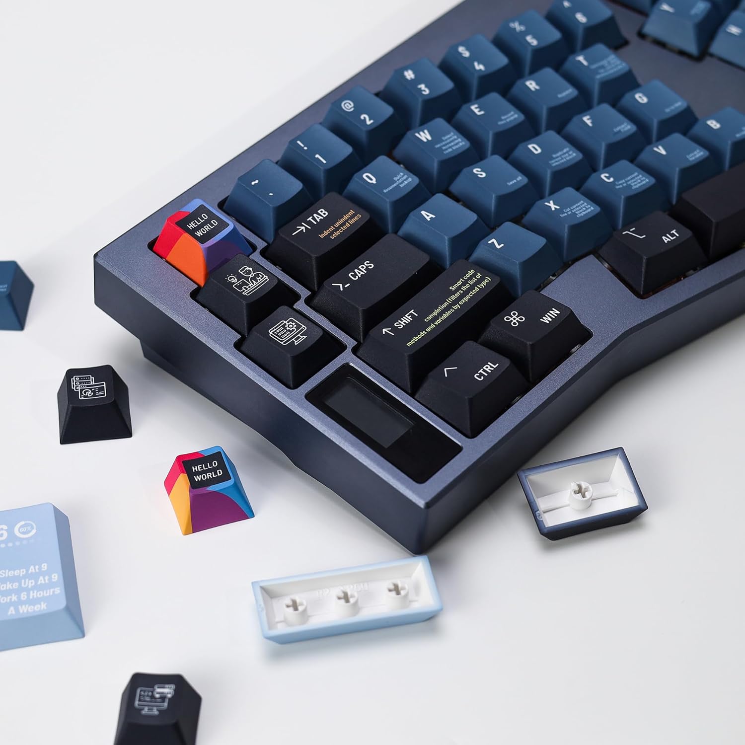 KBDiy Programmer Keycaps Set,143 Keys Vintage Blue Cherry Profile PBT Custom Keycaps for Mechanical Keyboards Compatible with ANSI/ISO, 60%, 65%, 75%, TKL, Full-Sized Layout