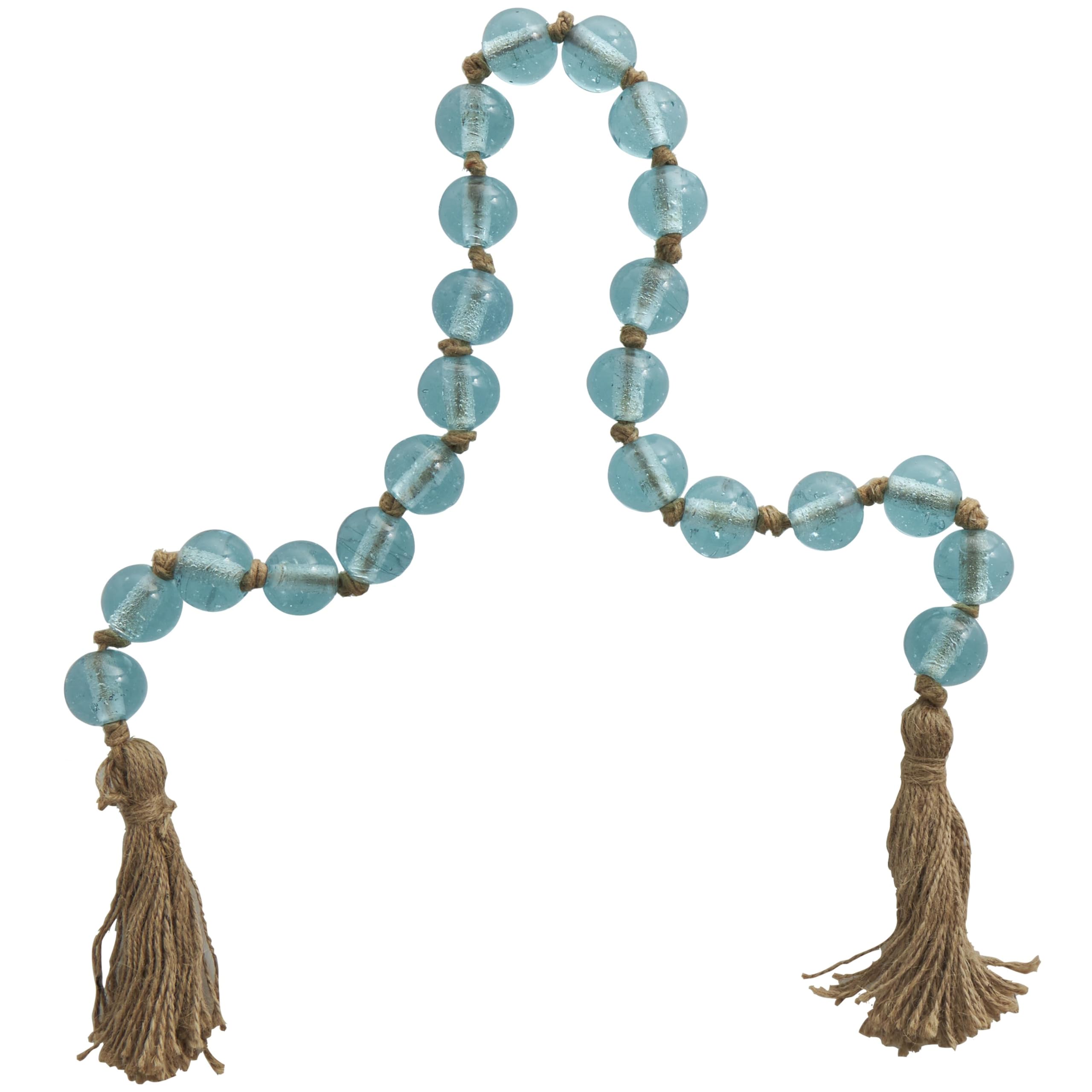 Deco 79 Guirnalda de Cuentas Redondas de Cristal Hecha a Mano con Borla con Yute marrón Anudado, 45 x 1 x 1 Pulgadas, Azul Claro