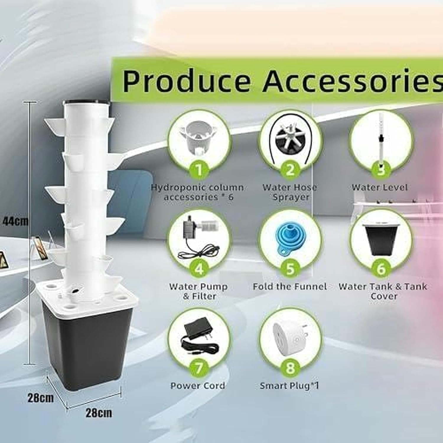Hydroponic Tower Garden Growing System, for Herbs, Fruits & Vegetables with Timer and Hydrating Pump-*