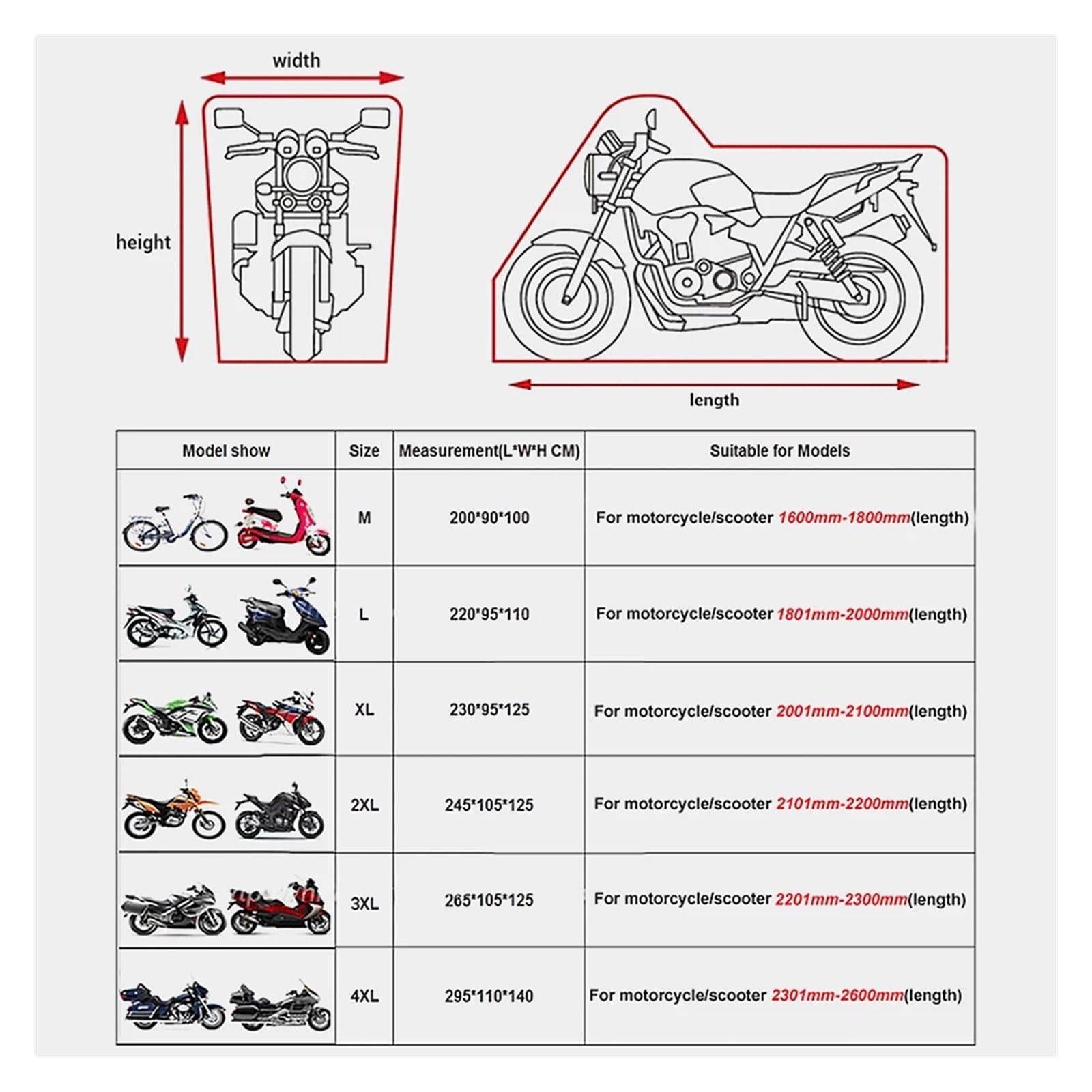 Cubre Moto Impermeable Cubierta de Motocicleta Impermeable for Todas Las Estaciones a Prueba de Polvo protección UV for Exteriores Scooter de Interior 190T Cubierta de Tela Resistente al Desgaste for
