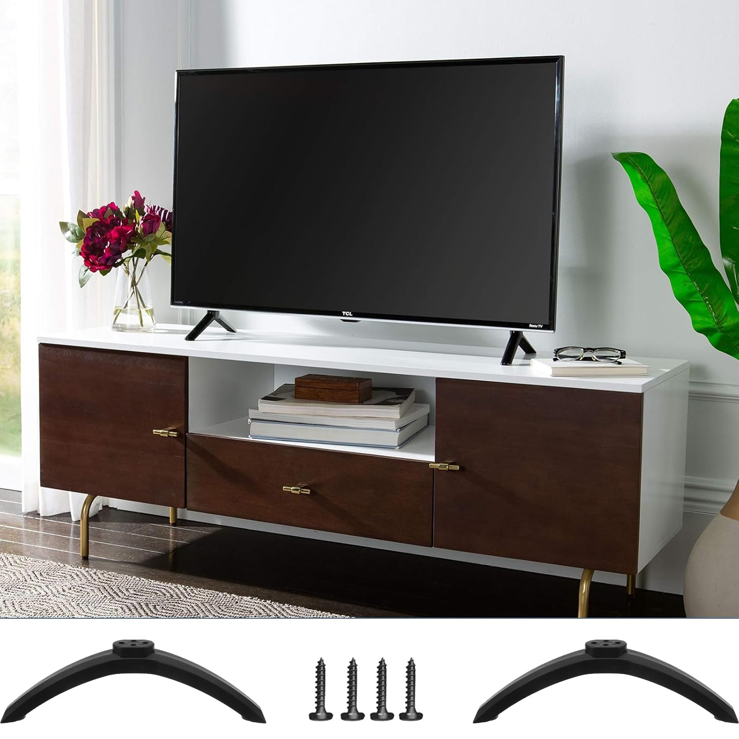 2 PCS Universal TV Stand Legs,Replacement Feet for 24-55 inch Televisions, Anti-Slip Plastic Base,Replacement TV Stand Legs Install,for Samsung LG Sony TCL Flat Screen TV. — view 5