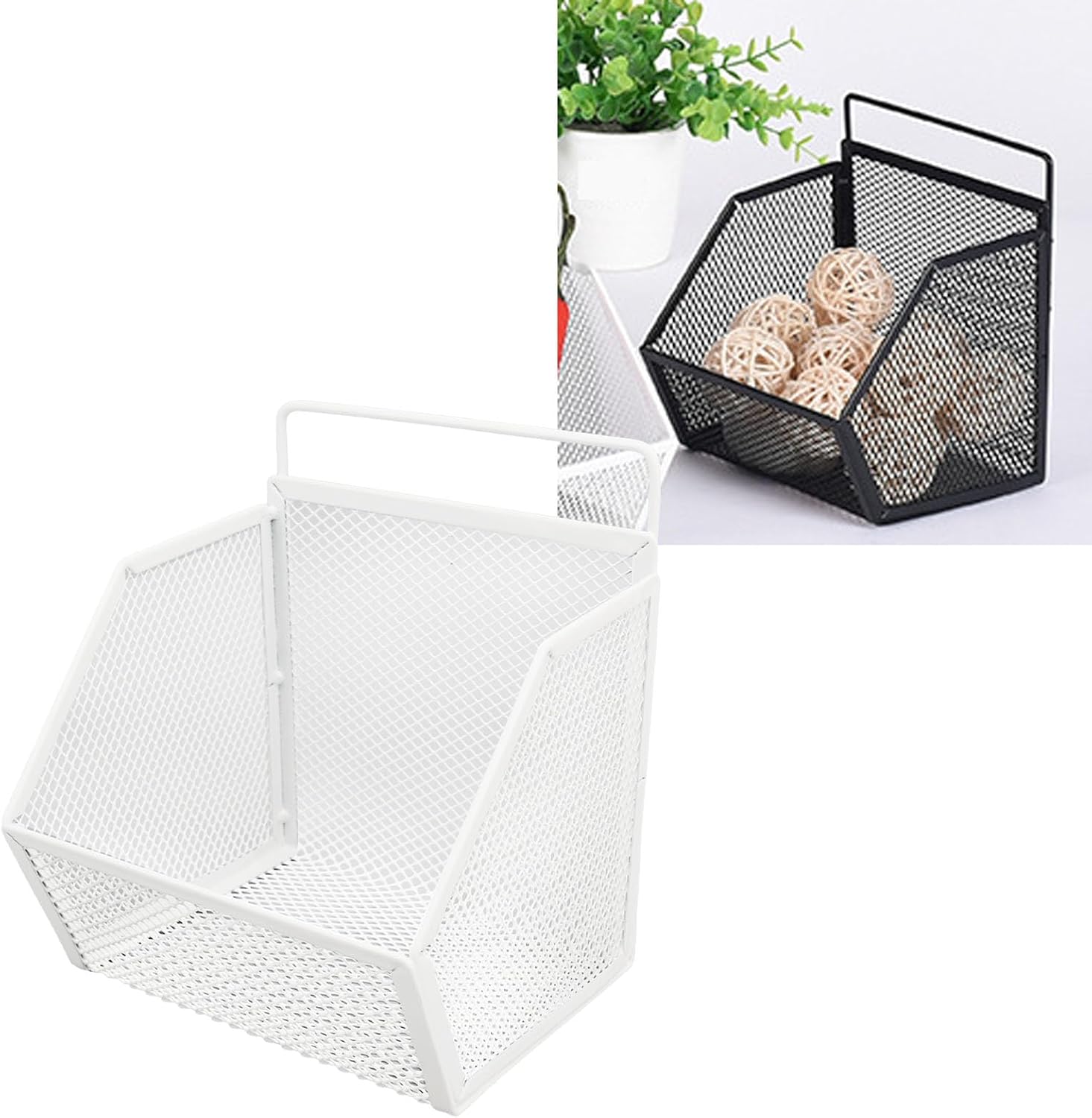 Diydeg Hanging Wire Baskets, Wall Mount Storage Basket with Adhesive Hooks, Metal Wire Organizer for Kitchen, Bathroom, Pantry Closet, Laundry (13.2x10x15cm) (White)