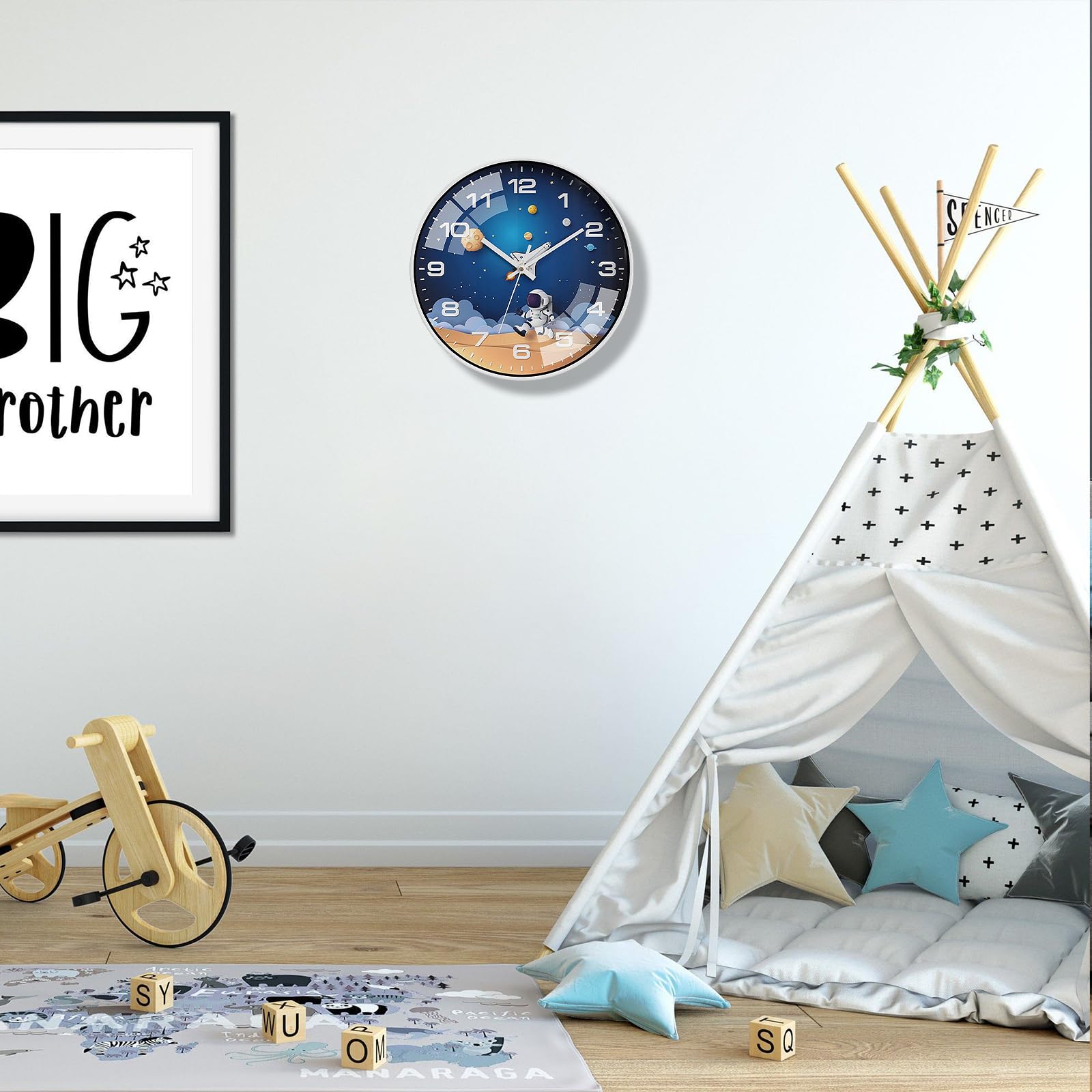 30cm Orologio da Parete per Bambini, Orologio al Quarzo Silenzioso Senza Ticchettio Orologio da Parete per Bambini Astronauta Viaggio Spaziale per camera da letto, aula, cameretta