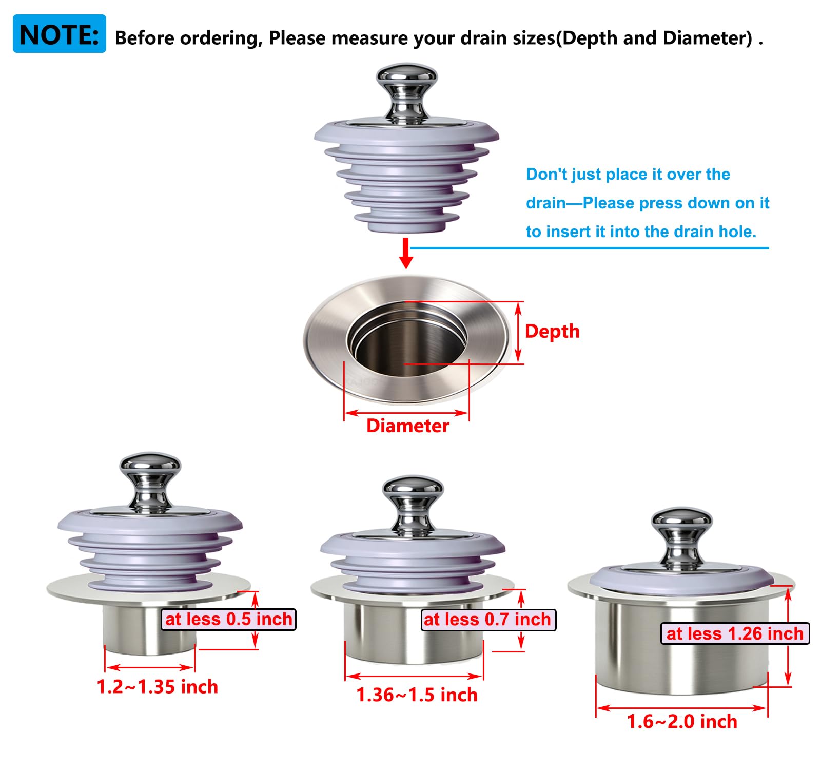 Tapón de Drenaje de bañera, tapón de Silicona para bañera, tapón de Drenaje de Lavabo (Gris, Producto Patentado)