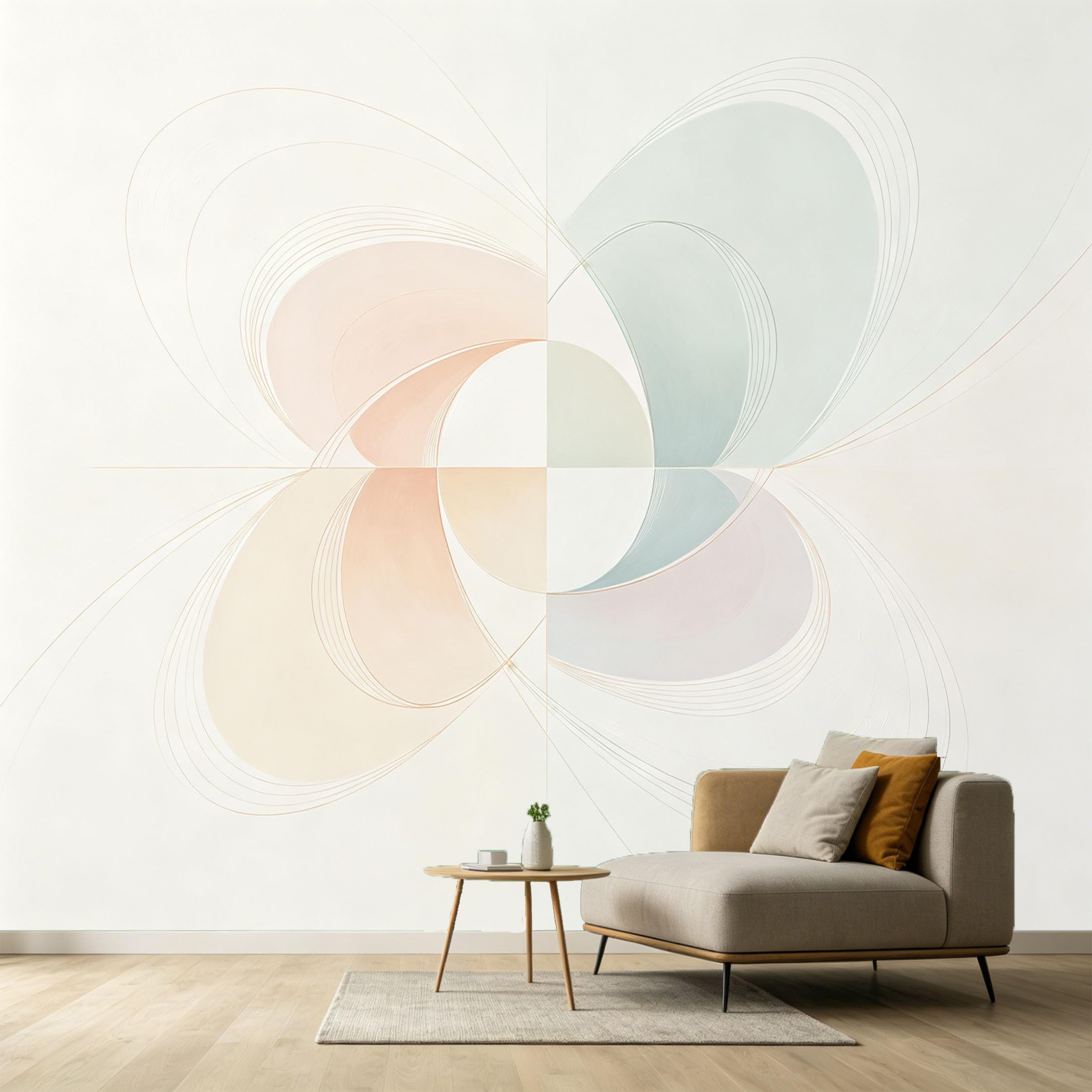 Custom Size Wall Murals Abstract Minimalist Geometric Soft Pastel Curved Lines SelfAdhesive Wall Fabric Removable Large Wallpaper for Photo Living Room