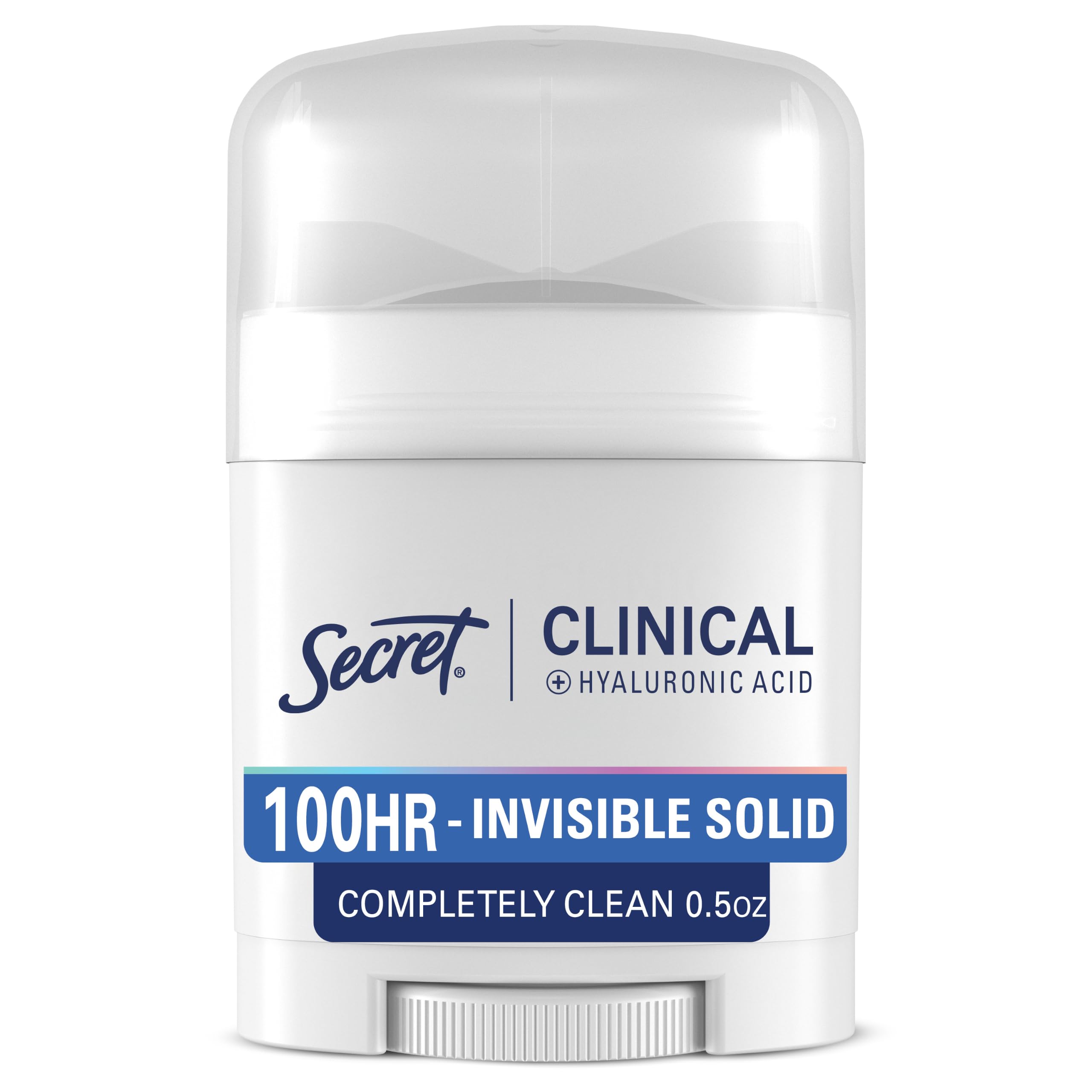 Secret Clinical Strength 100HR Sweat & Odor, Invisible Solid Antiperspirant & Deodorant for Women, 3X Stress Protection with Hyaluronic Acid, PH Balanced, Completely Clean Scent, 0.5 oz Completely Clean 0.5 Ounce (Pack of 1)