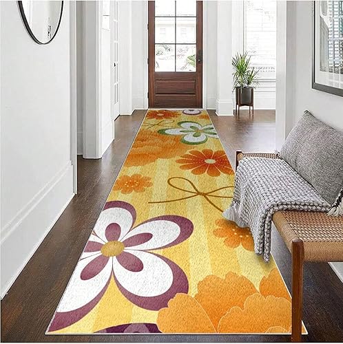 Miniatura 2 de QWINEE Alfombra larga con estampado floral, alfombra de pasillo para cocina, de secado rápido, alfombra de entrada para puerta delantera,