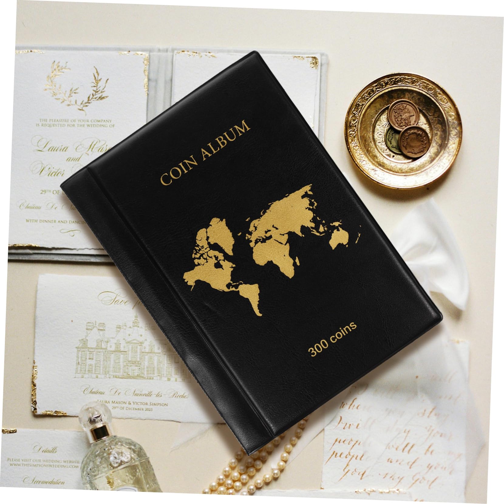 Toddmomy Album per Collezione di Monete 300 Tasche Custodia in Pu per Monete Vecchie e Banconote Organizer per Collezionisti