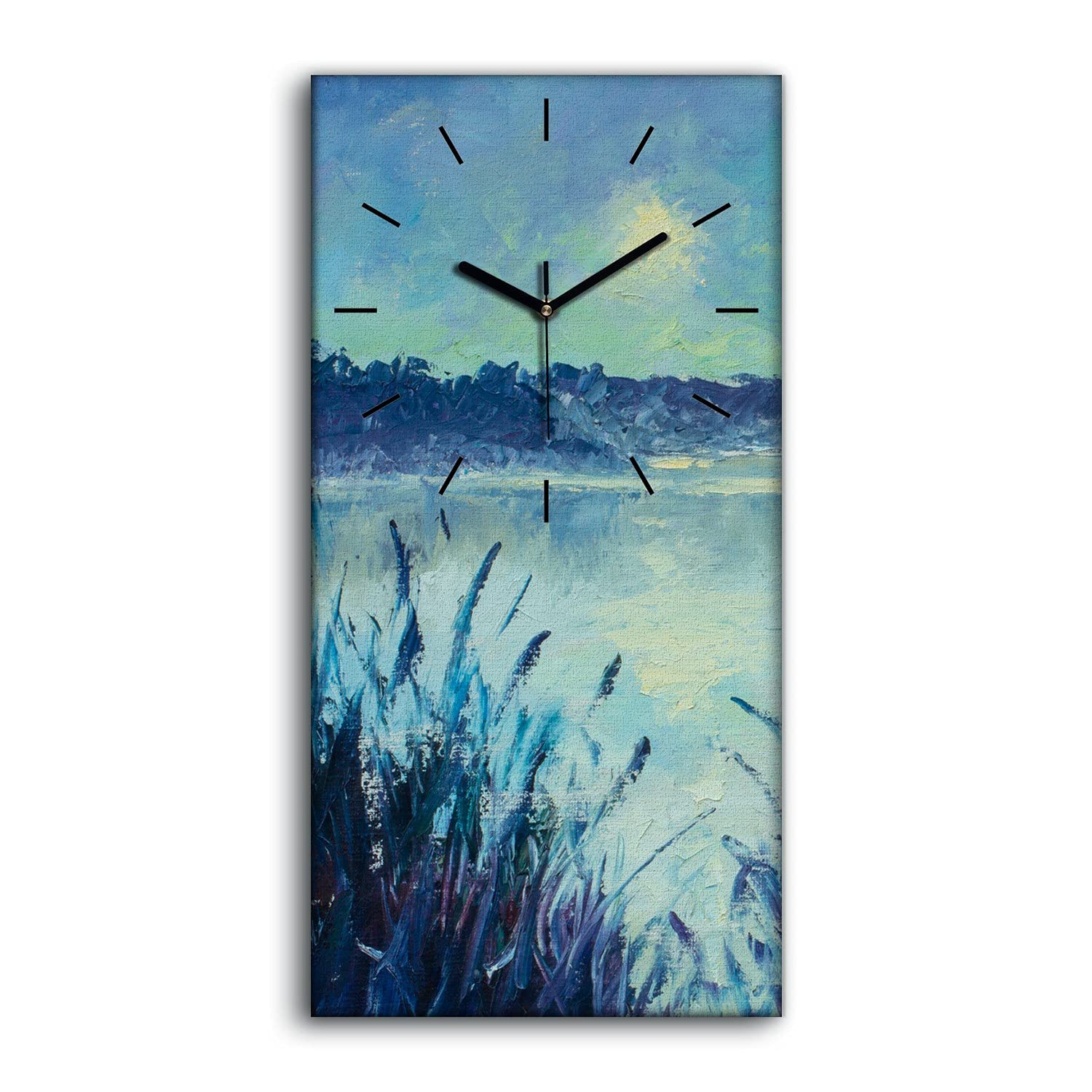 Horloge sur toile 30x60cm paysage d'hiver avec aiguilles noires Coloray
