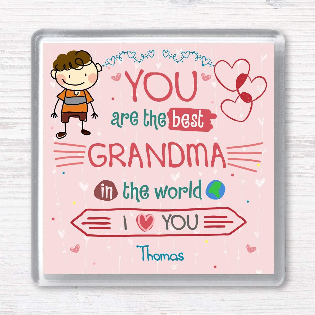 Best Grandma Personalised Gift Drinks Coaster from 1 Child. Boy or Girl. Blonde or Brown Hair. Add Any Message