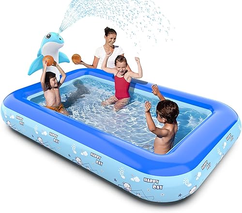 Piscina inflable, juguetes de piscina para niños pequeños con aspersor de delfín, juguetes de plástico duro para piscina infantil sobre el suelo