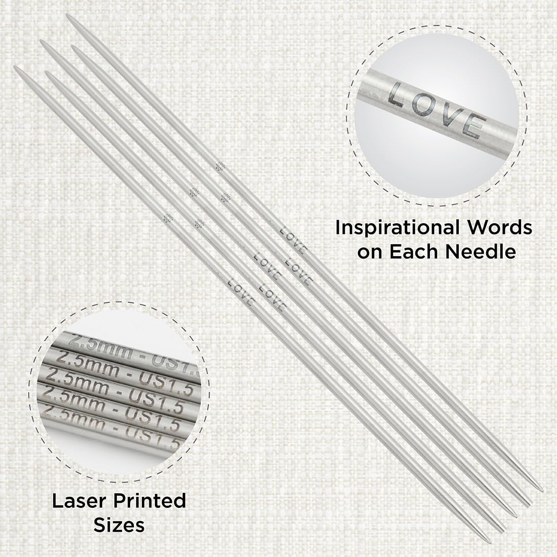 KnitPro The Mindful Collection Double Pointed Needles 6" (15cm), Silver, 2.50mm - Image 2