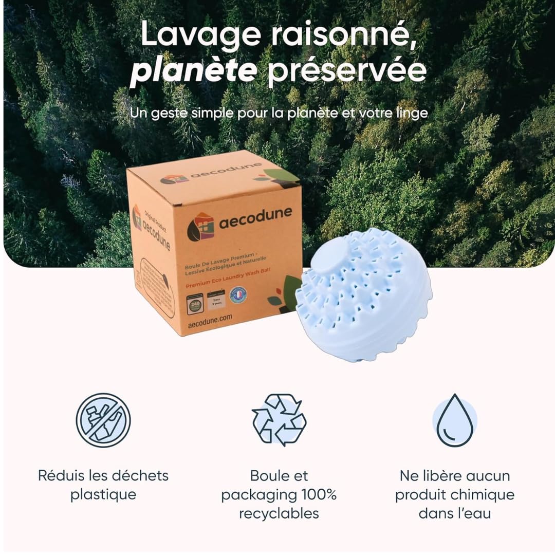 aecodune 2 Ans de Lessive Ecologique Economique - 240 Lavages - Boule de Lavage Machine a Laver - Perles de Linge Lessive Poudre Naturelle Zero Dechet - Lessive Hypoallergenique Jasmin - Anti Calcaire