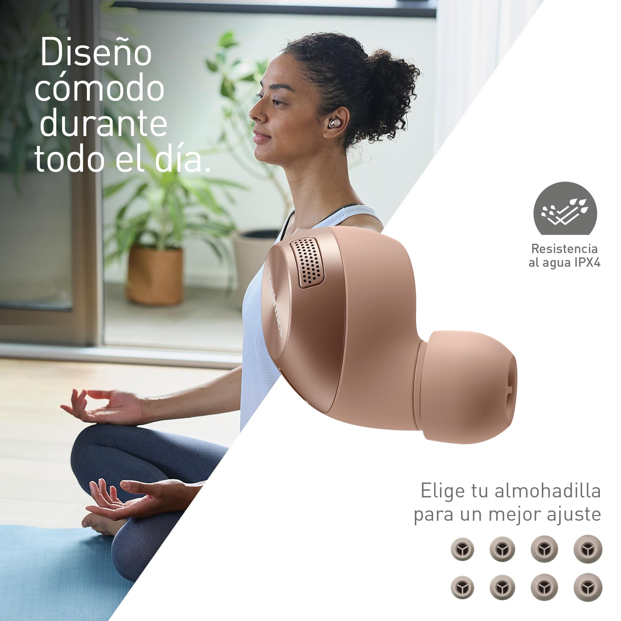 Technics EAH-AZ40M2EN Auriculares Inalámbricos con Cancelación De Ruido, Bluetooth Multipunto 3 Dispositivos, Cómodos Intraurales, Micrófono Integrado, Oro Rosa