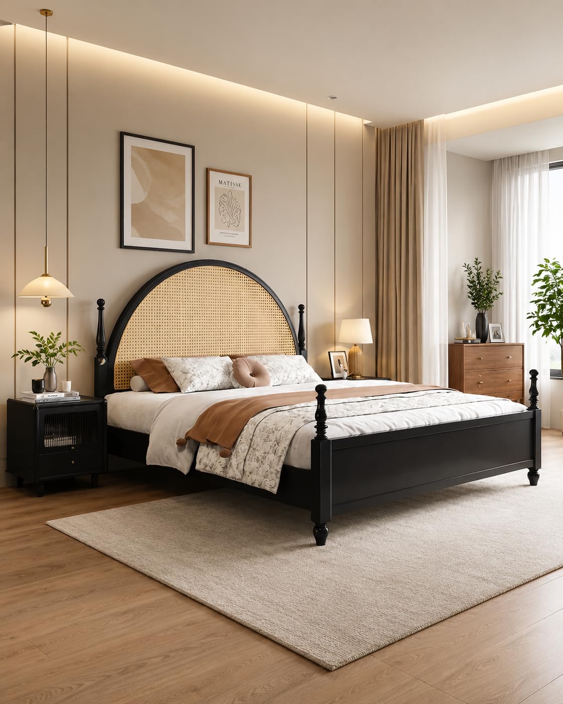 Solid Sheesham Wood Poster King Size Poster Honeymoon Bed Without Storage with Designer Piller and Cane Crafting-image-2