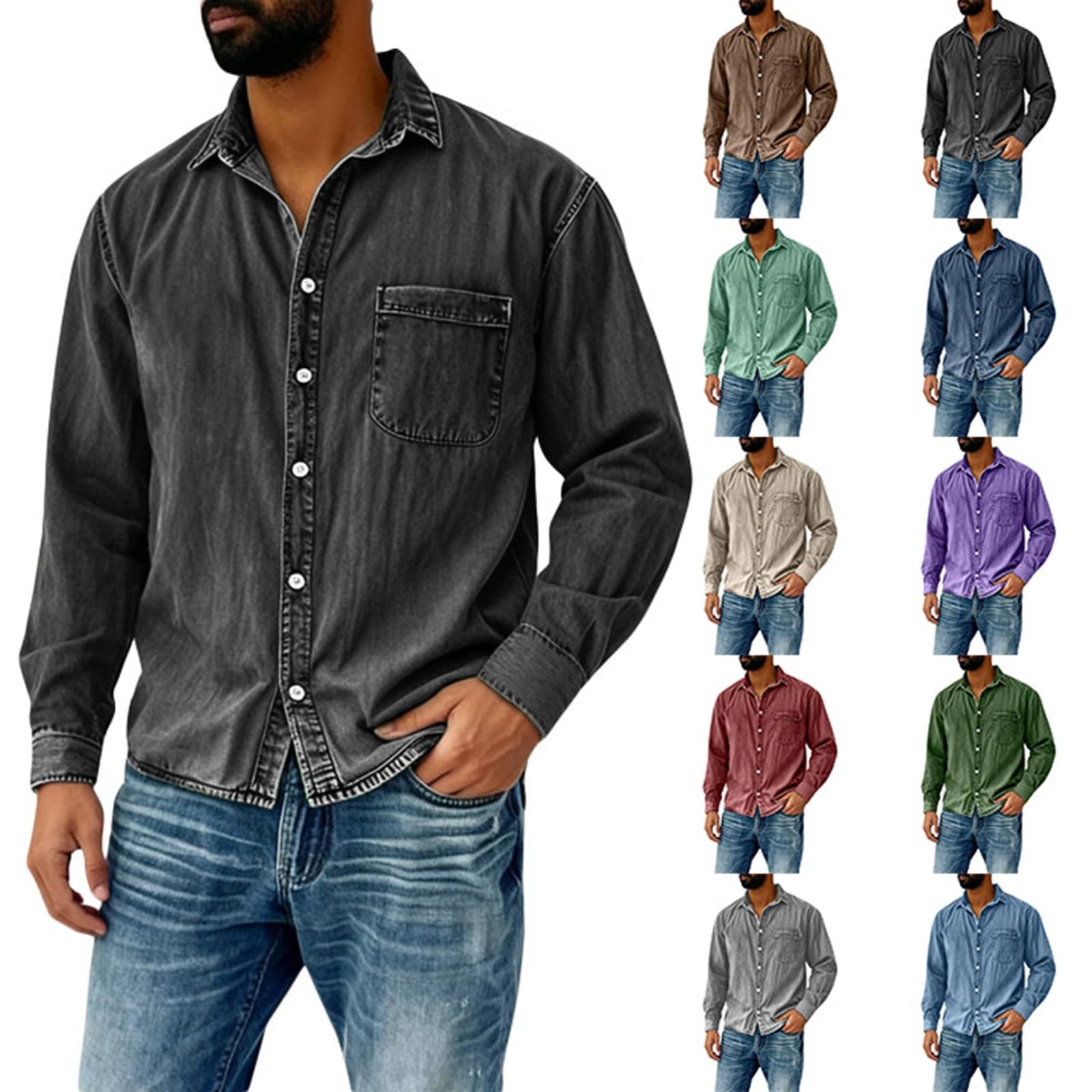 Camicia di Jeans Uomo Manica Lunga Vintage Giacca Casual Denim Camicie Uomo Oversize Giacca Camicia Elegante Manica Lunga Retro