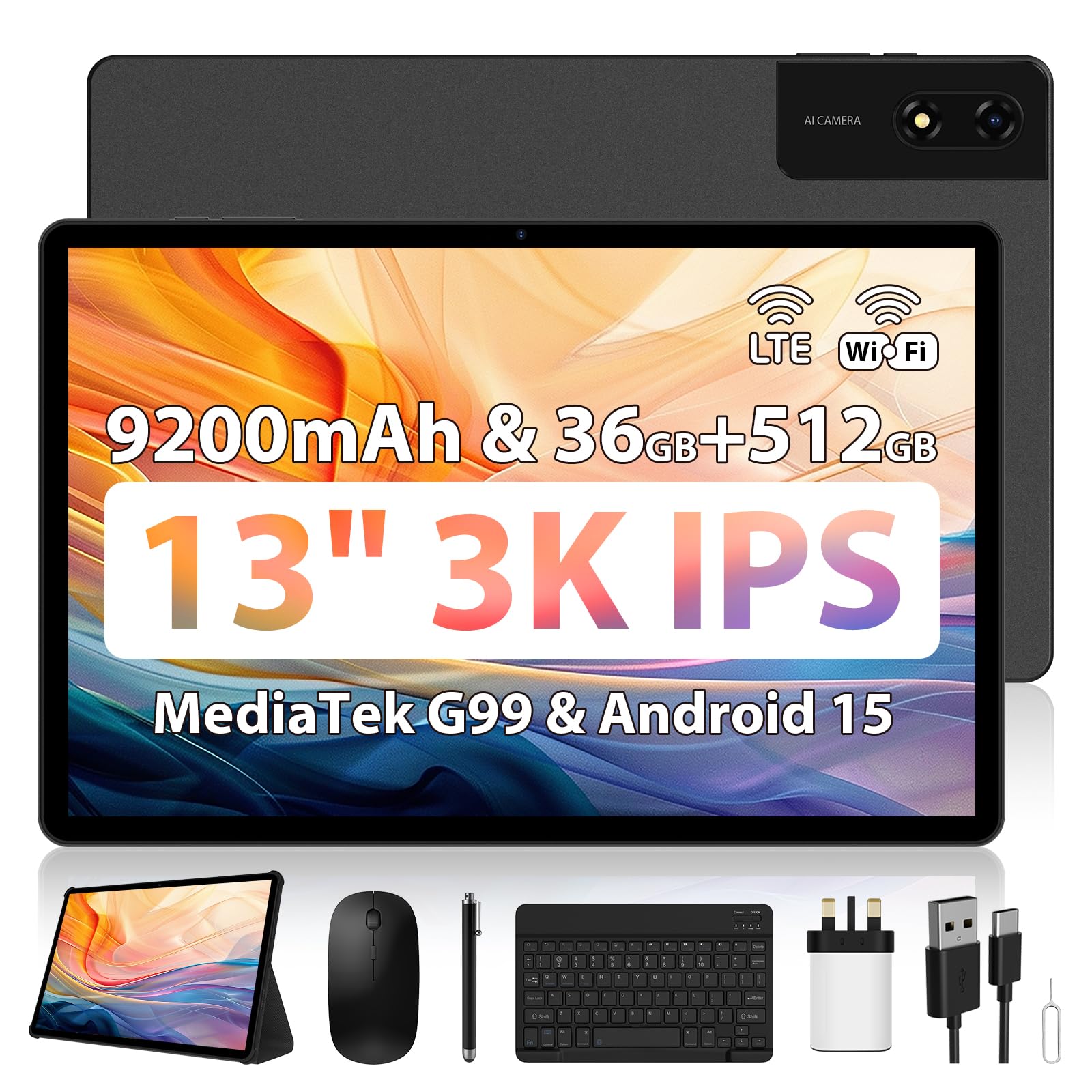AXETOP 13 inch Tablet, Android 15 Tablet with SIM Card Slot, 36(12