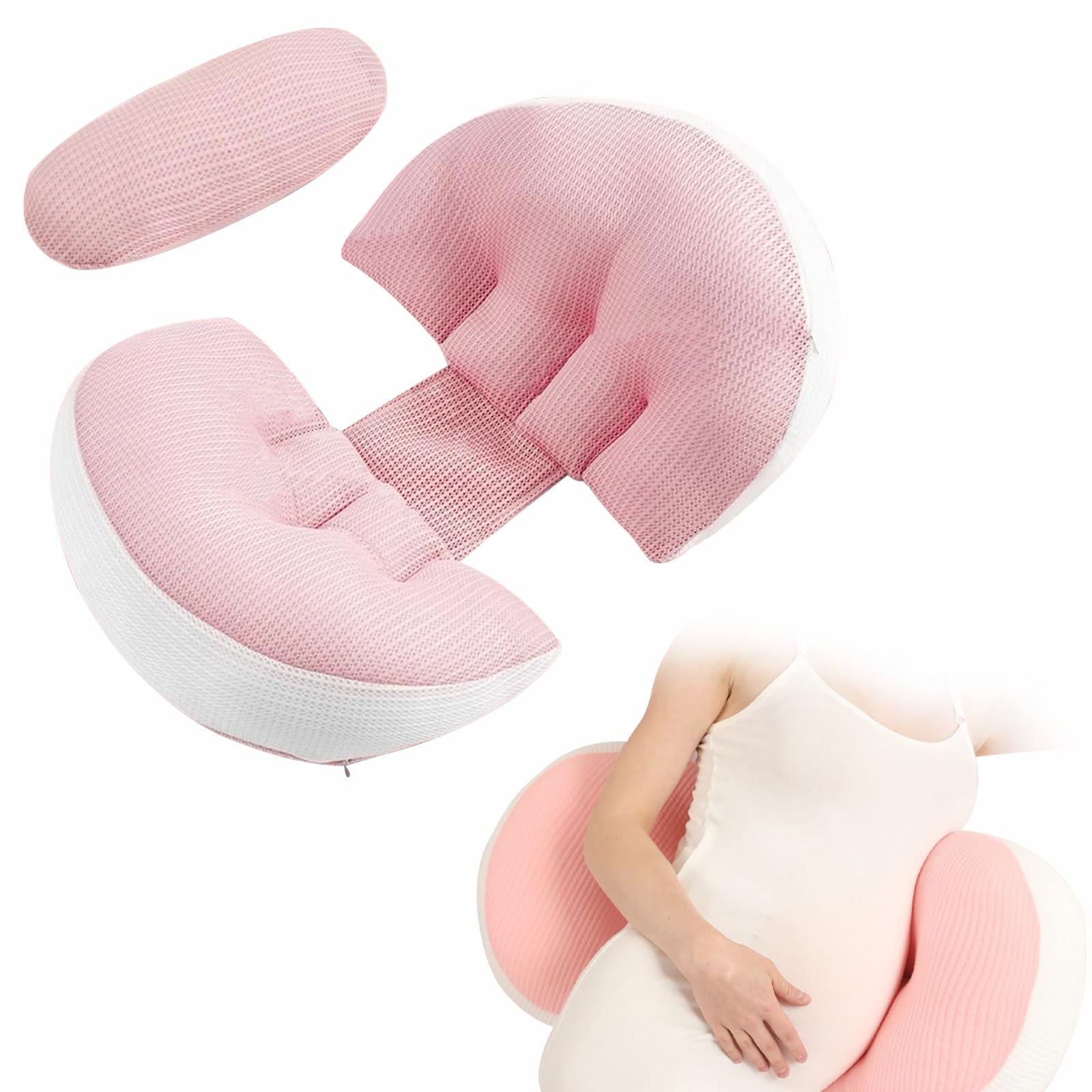 TopHomer Cuscino regolabile per gravidanza, supporto completo per addome, schiena e fianchi, federa rimovibile delicata sulla pelle, allevia il mal di schiena, migliora la qualità del sonno (rosa)