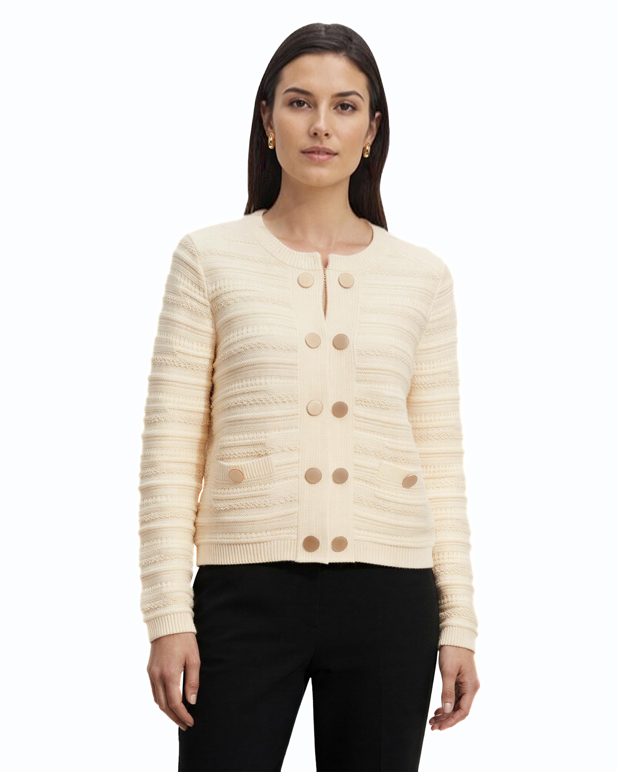 Anne Klein Women's Ong Sleeve Multi-Stitch Cardigan Sweater, White Dove, XL