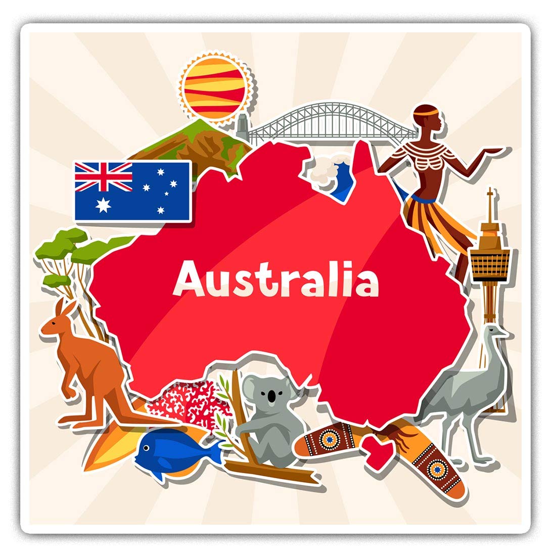 Destination Vinyl Ltd Multi Square Stickers (Set Of 2) 10Cm - Australia Travel Map Australian Laptop Tablet Luggage Scrapbook #14730