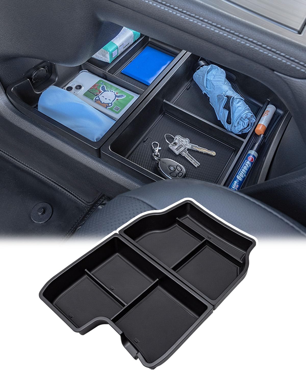 TOPINSTALL New Dash Tray Phone Holder Compatible with 2025 2026 Toyota Sienna 12.3" Screen, Dashboard Hidden Screen Storage Organizer Tissue Sunglasses Holder(Not for LE Trim with 8" Screen)