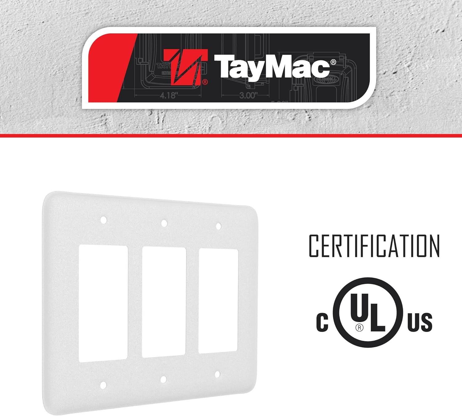 TayMac WRTW-RRR 3-Gang White Textured Metal Maxi 3-Decorator Wall Plate, Outlet Cover Wall Plate with Screws, Electrical Outlet Cover Plate for 3 Devices - Image 6