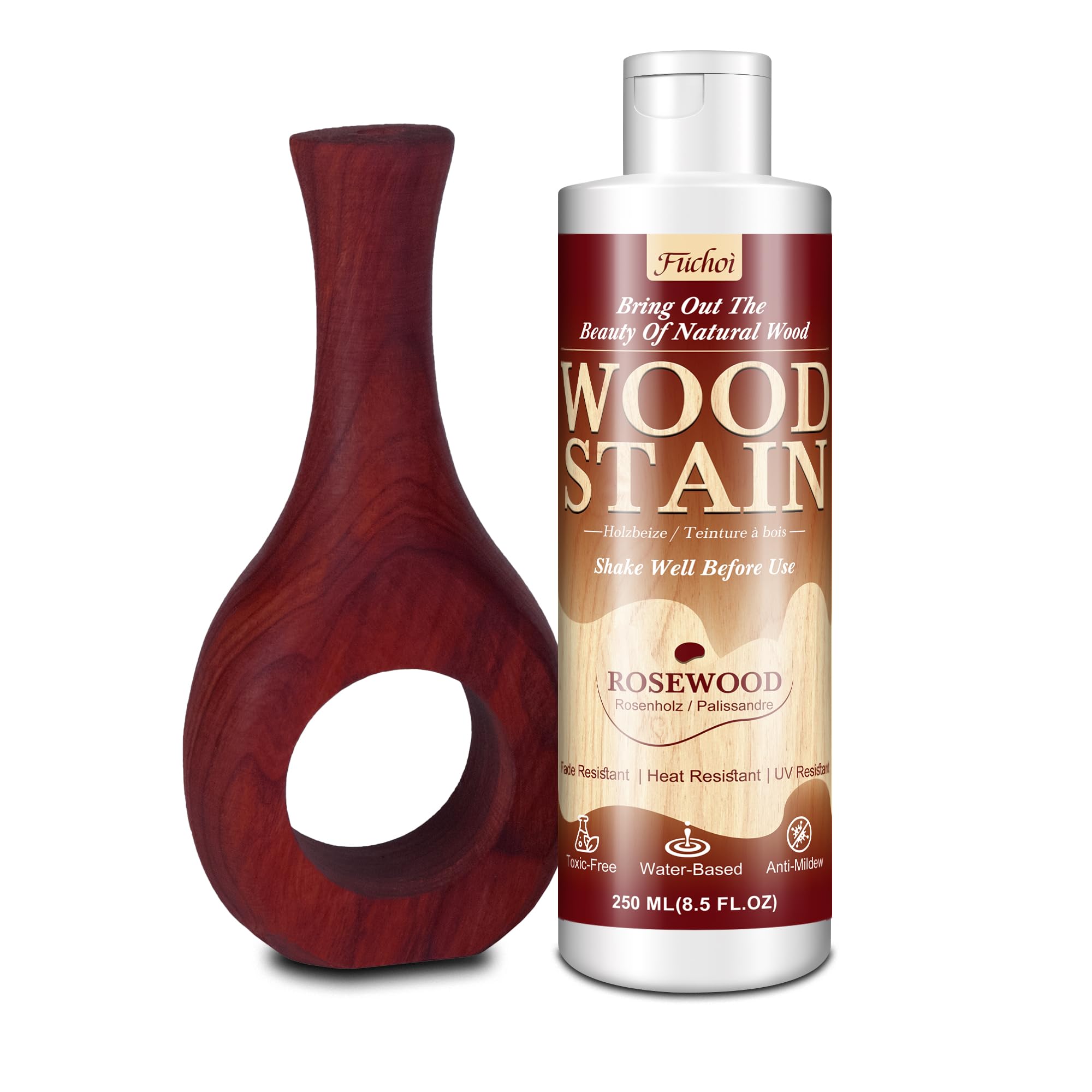 Tinte a base - Palisandro | 250 ml Barniz base agua para muebles de madera interior y exterior, puertas, ventanas, armarios, no tóxico, resistente a tintes