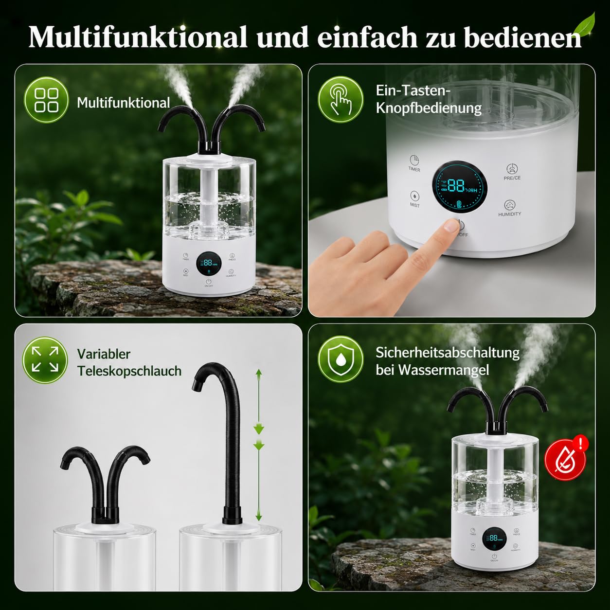 4L Reptilien Vernebler Terrarium mit Fernbedienung, Leiser Ultraschall Fogger Nebelmaschine mit Doppeldüse und Ausziehbarem Rohr, Luftbefeuchter Terrarium für Reptilien, Amphibien, Nasspflanzen